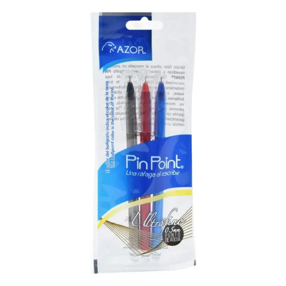 BOLIGRAFO AZOR PIN POINT ULTRAFINO 0.5 PTE. C/3 SURT.