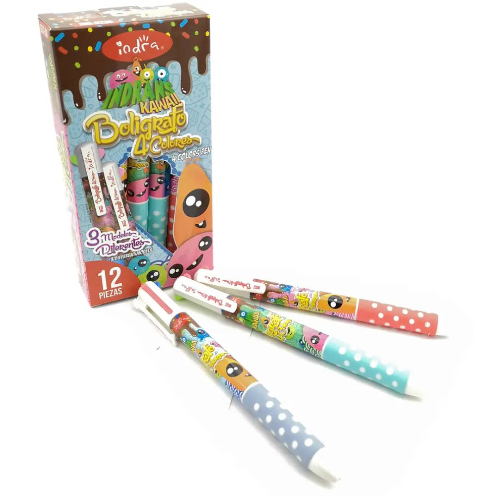 BOLIGRAFO INDRA DOODES  4 COLORES IND-0235 CAJA C/12 PZAS.