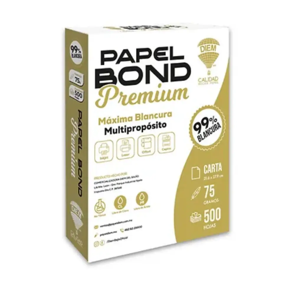 HOJA BOND DIEM PREMIUM CARTA 37 KG. PTE. C/500 PZAS.