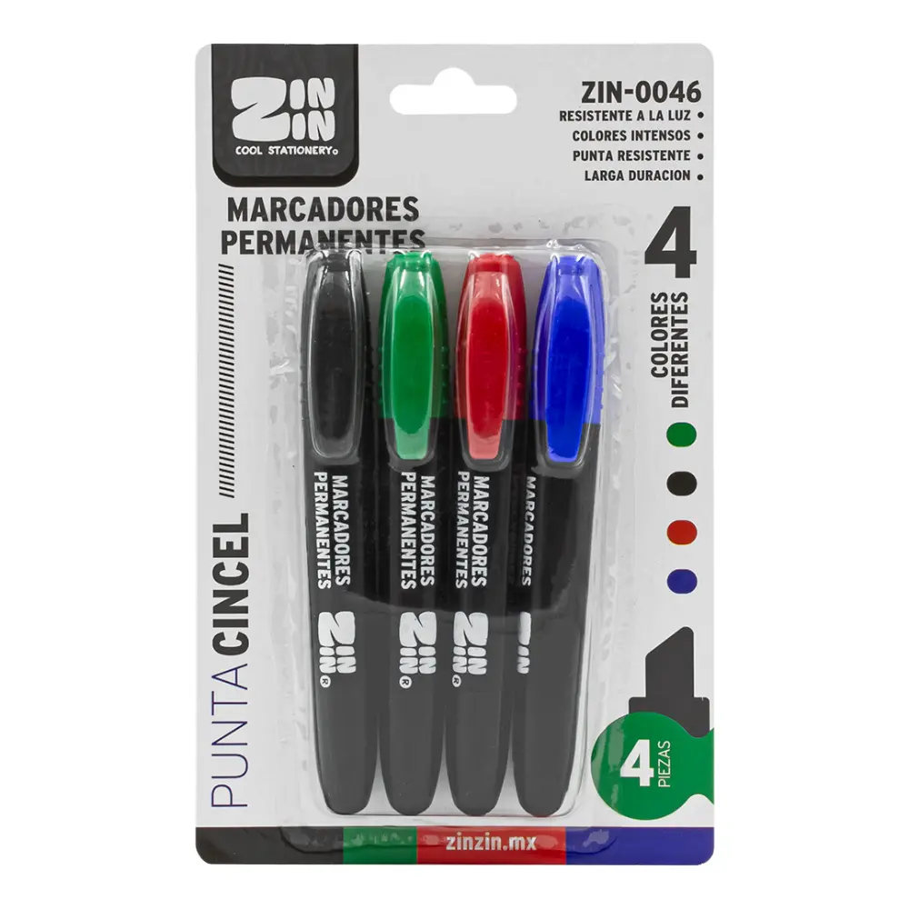 MARCADORES PERMANENTES PAQ C/4 PIEZAS ZIN-0046