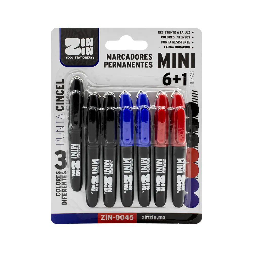 MARCADOR PERMANENTE MINI PAQ C/6 + 1 ZIN-0045
