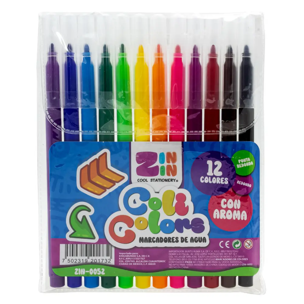 MARCADORES DE AGUA CON AROMA PAQ C/12 PIEZAS ZIN-0052