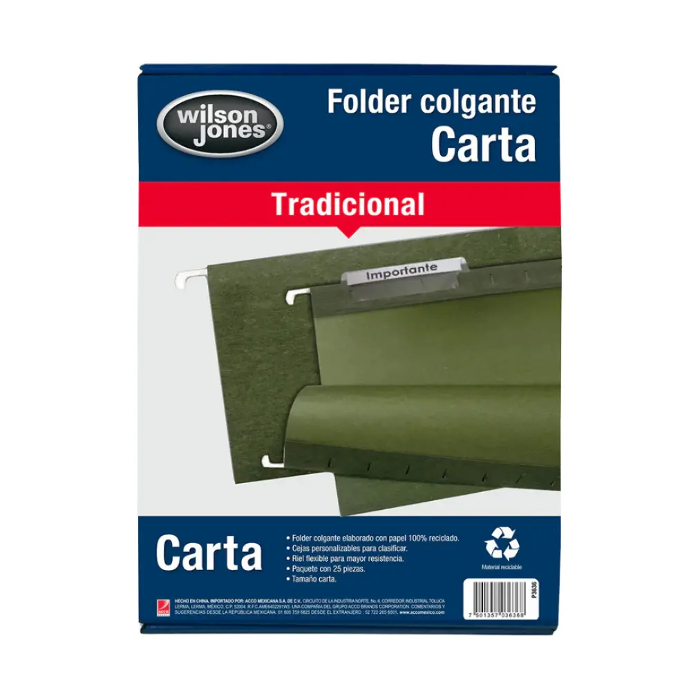 FOLDER COLGANTE ACCO P3636 CARTA CAJA C/25 PZAS.