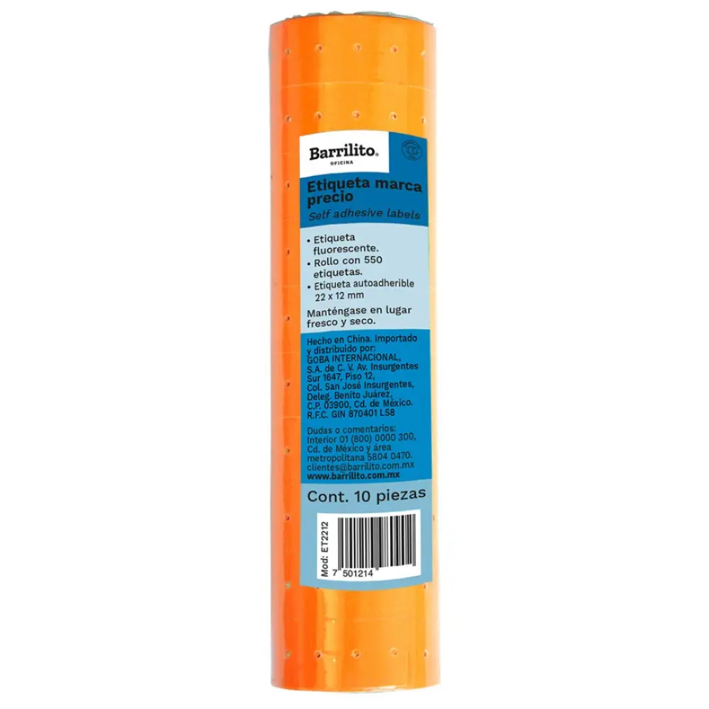 ETIQUETA TRAK BARRILITO PTE. C/10 ROLLOS NARANJA