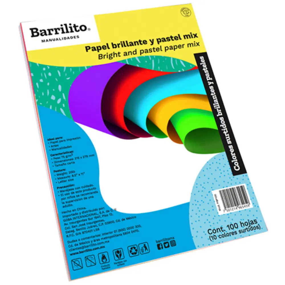 PAPEL BARRILITO COLOR PTE. C/100 BRILLANTE Y PASTEL PBP100
