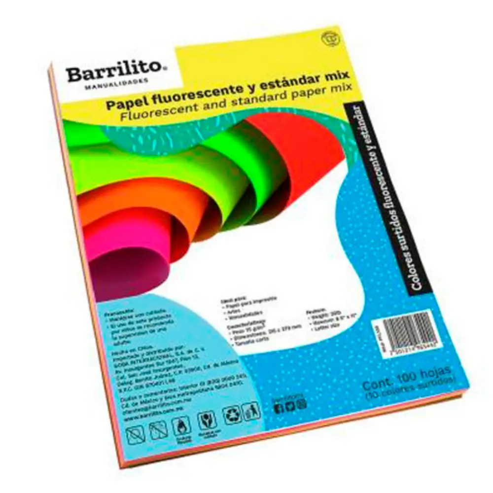 PAPEL BARRILITO COLOR PTE. C/100 FLUORECENTE Y STD. PFL100