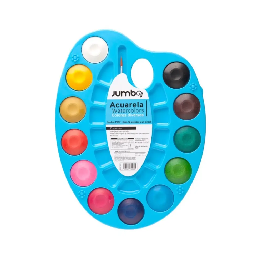 ACUARELA JUMBO OVALO CON 12 PASTILLAS MOD. PAC2