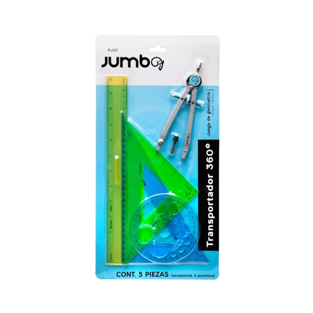 JUEGO DE GEOMETRIA JUMBO SUPER FLEXIBLE COMPAS PLAST. PJG5