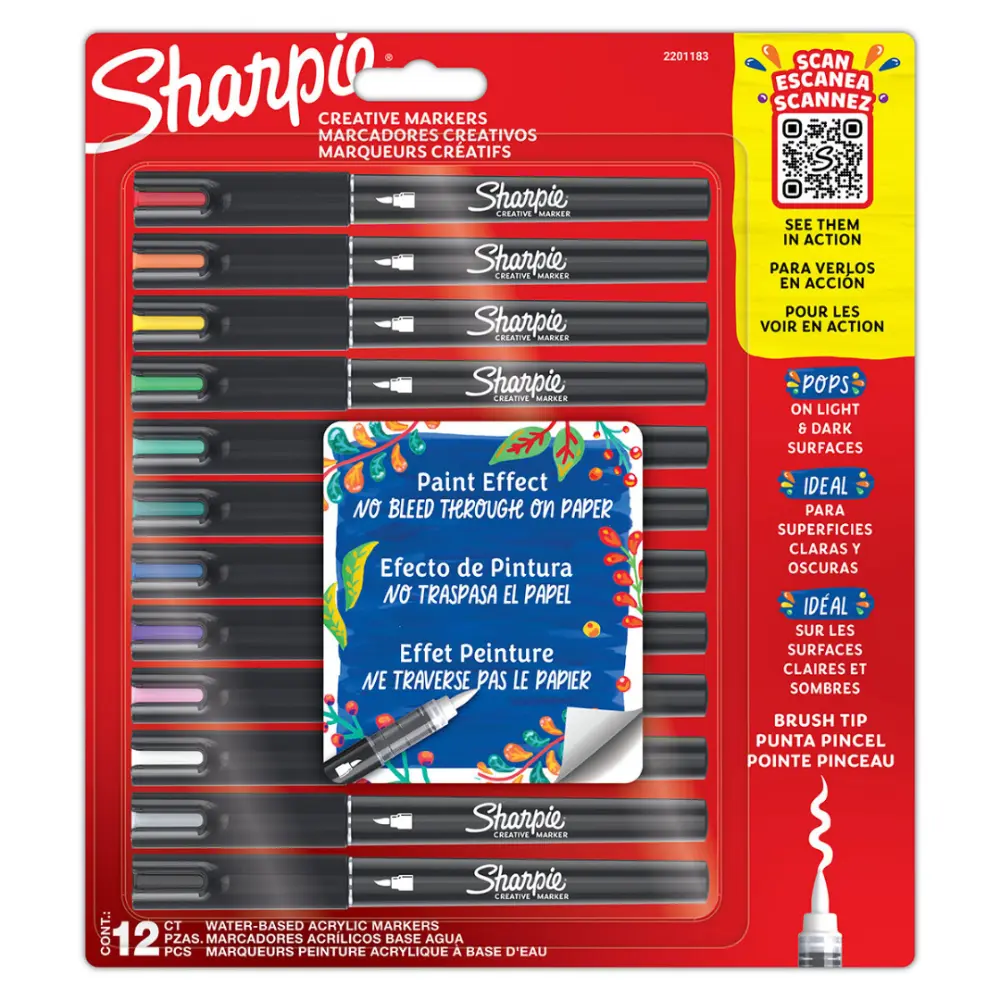 MARCADOR SHARPIE ACRILIC PUNTA PINCEL C/12 PZAS.