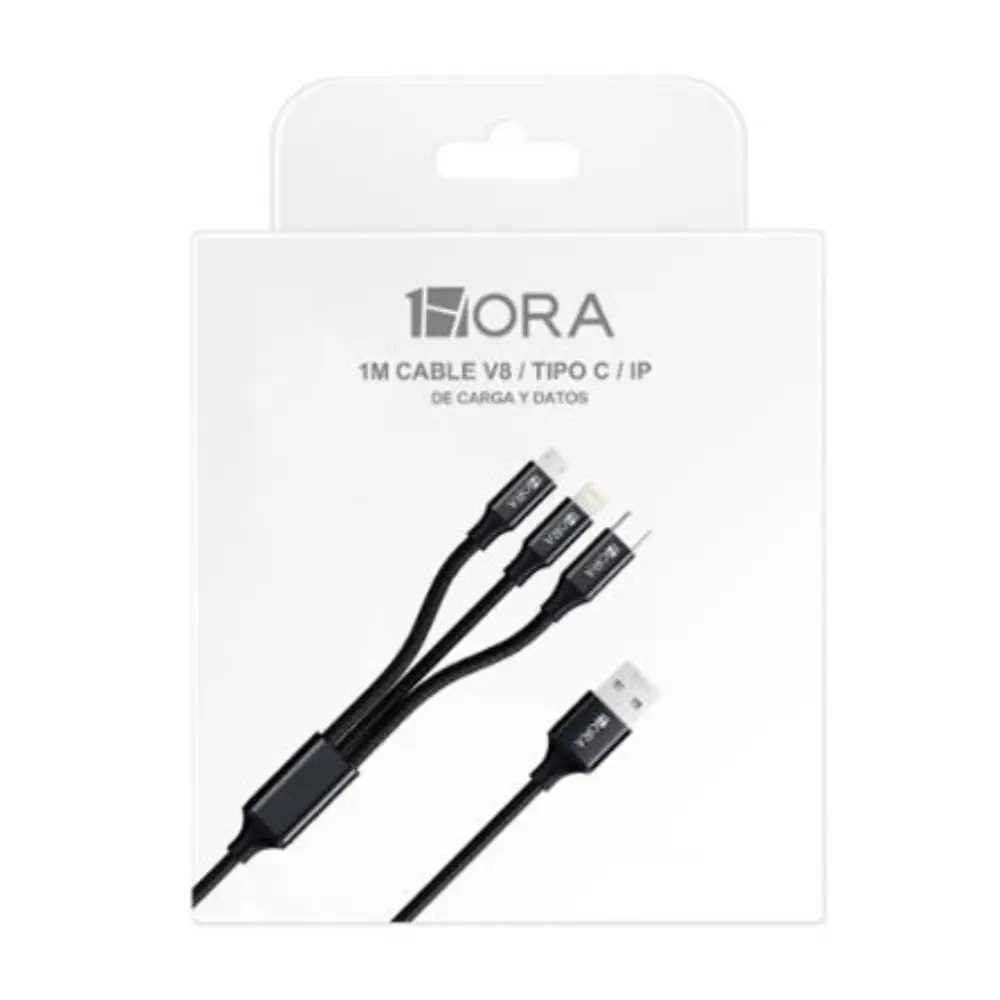 CABLE PARA CARGA 3 EN 1 MOD.CAB259 IP TIPO C Y V8