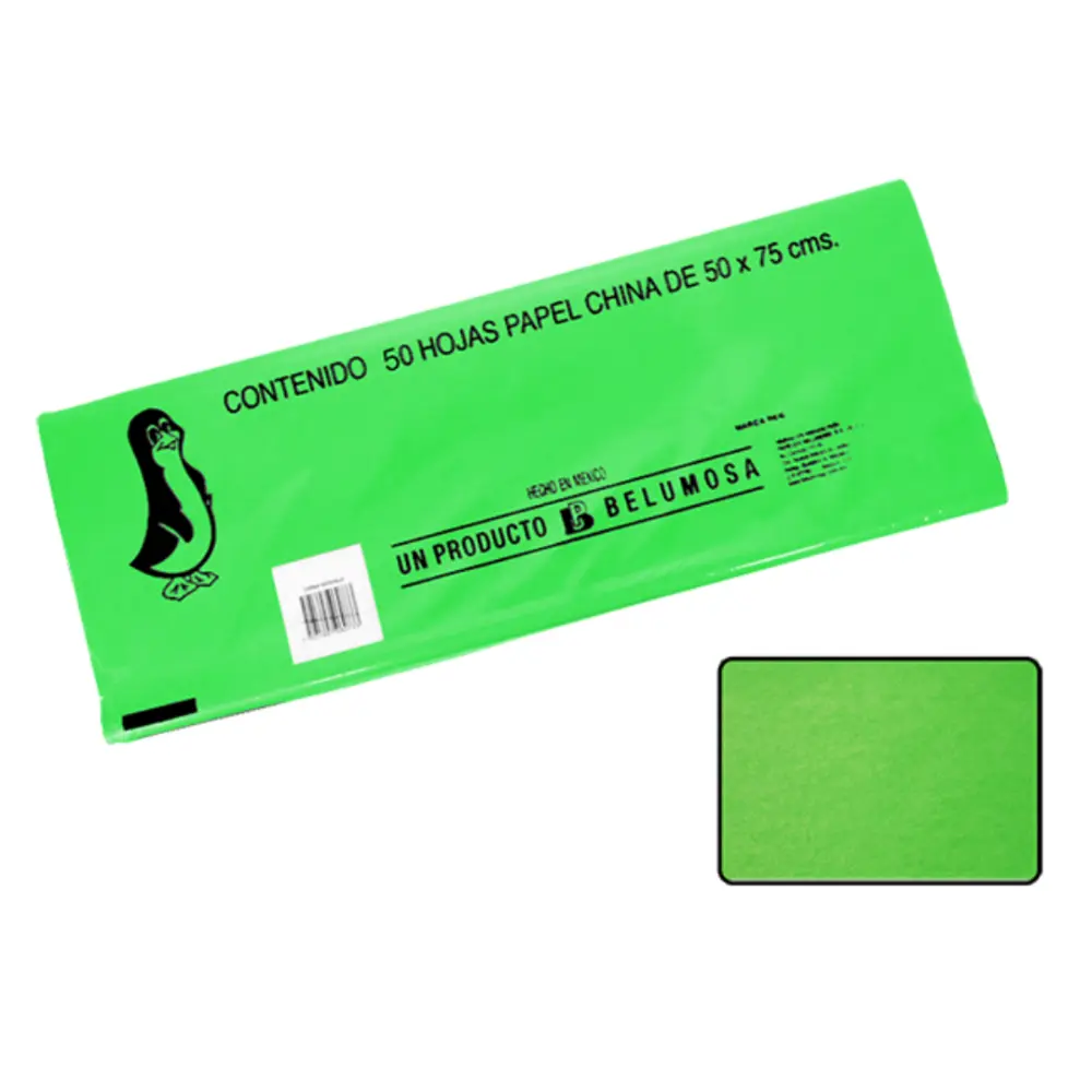 PAPEL DE CHINA 50X75 PTE. C/100 VERDE LIMON