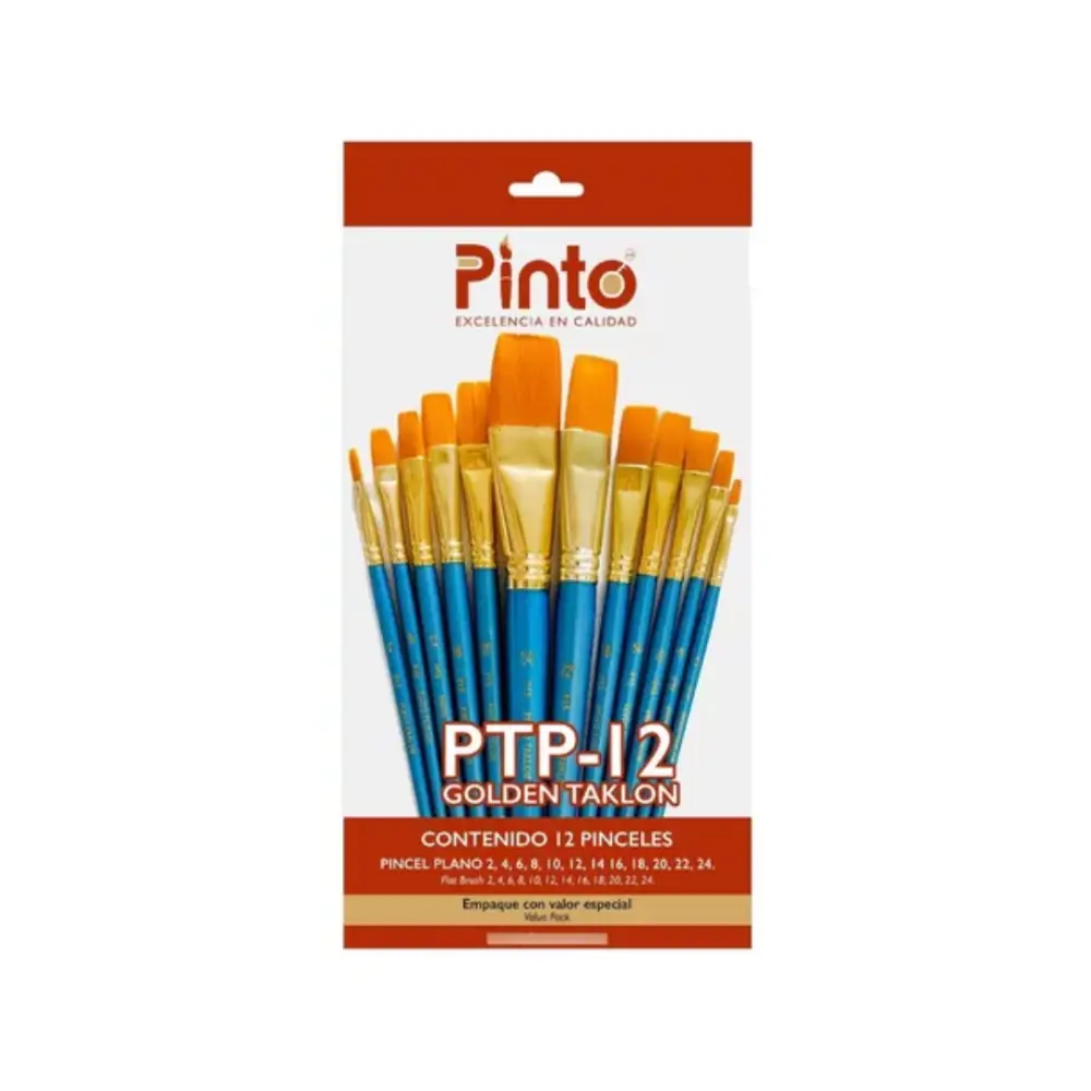 PTP-12 SET C/12 PINCELES PINTO PLANOS TAKLON DORADO 300124
