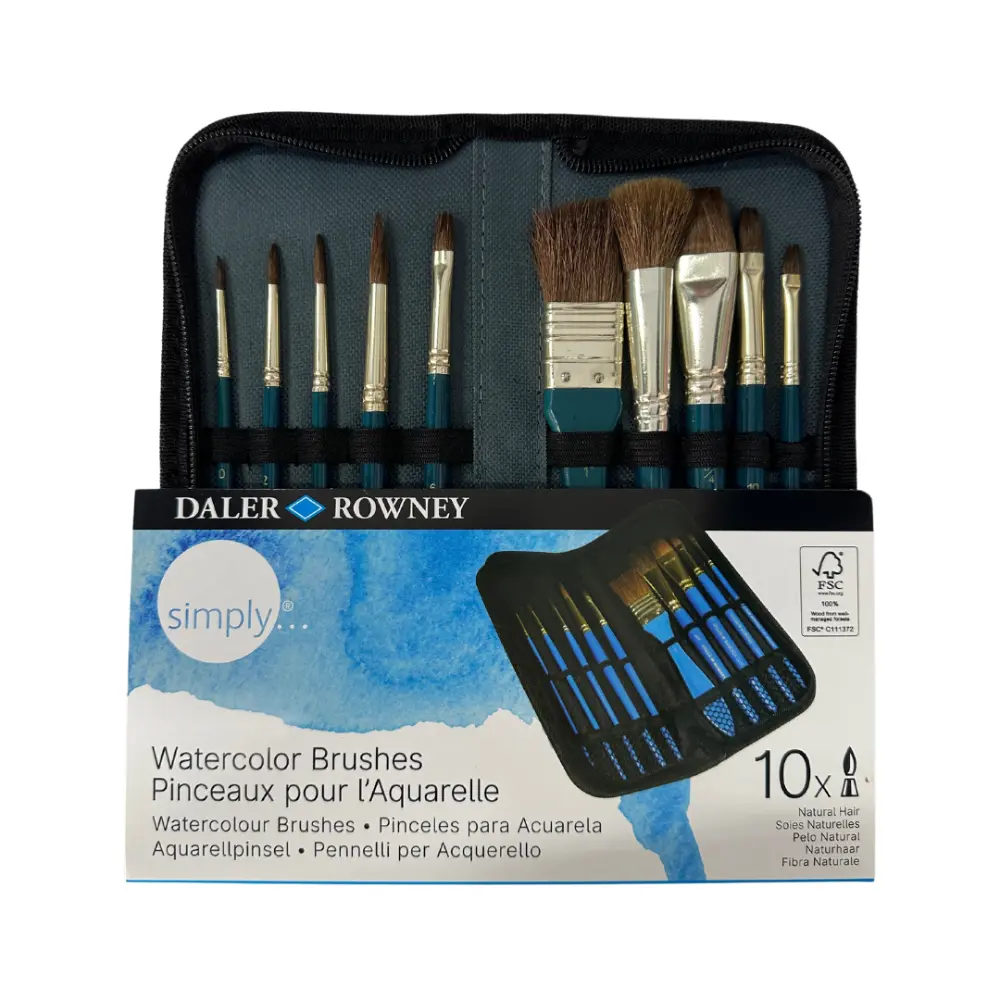 Set Tela c/cierre  10 Pinceles cerdas naturales p/acuarela 304038