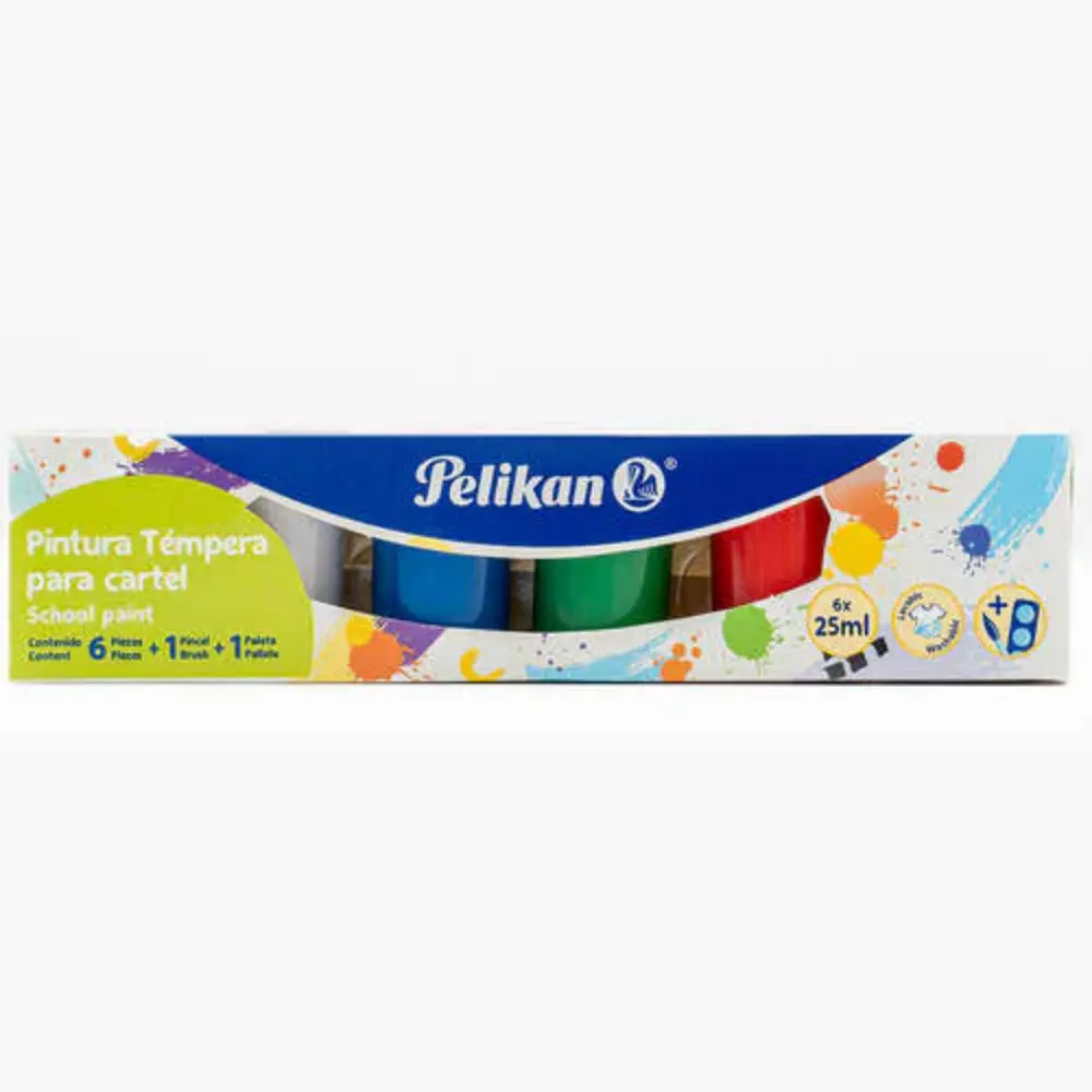 PINTURA TEMPERA ESCOLAR PELIKAN PTE. C/6 PZAS.