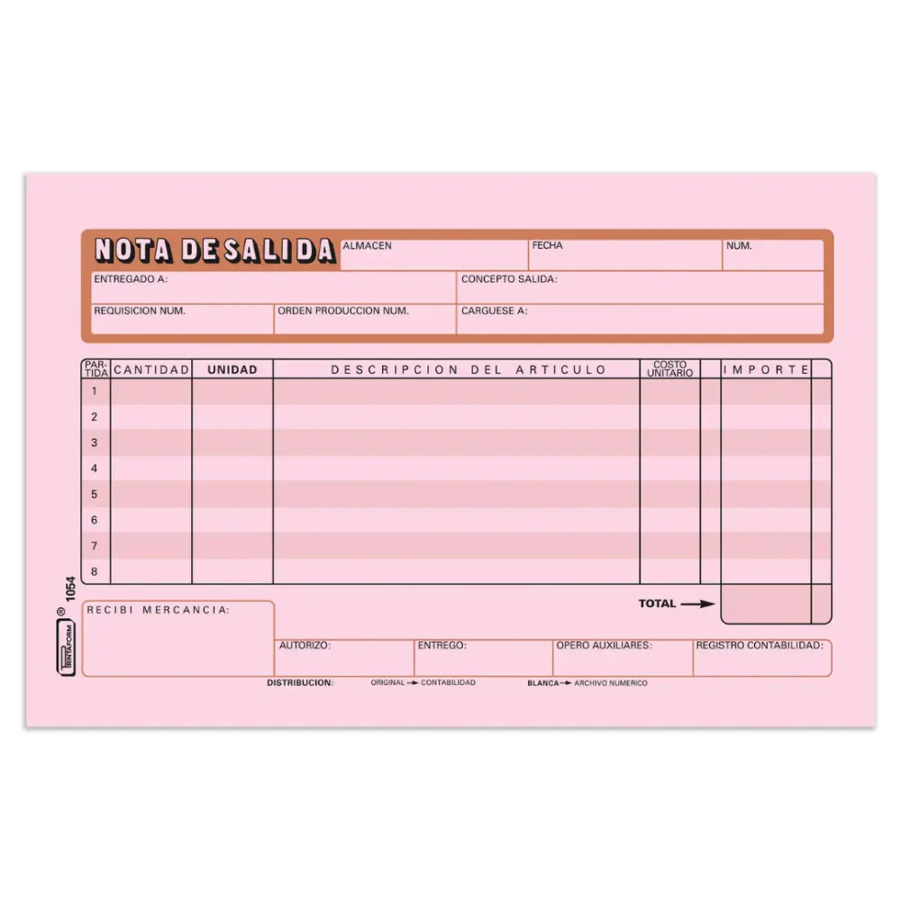 BLOCK PRINTA. 1054 NOTA SALIDA 1/2
